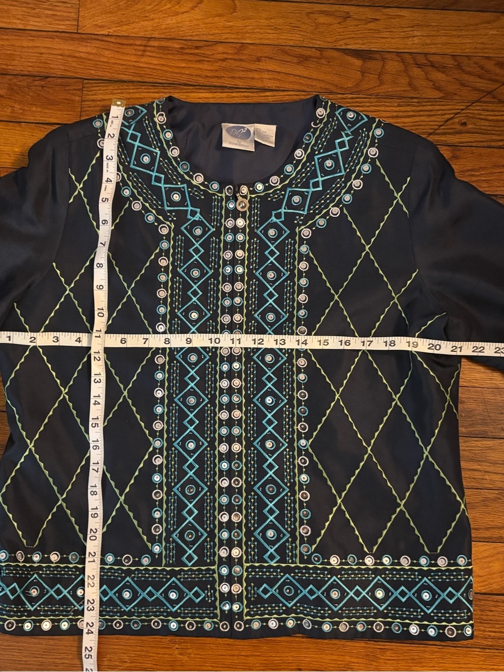 Diane Gilman Navy Blue Embroidered Beaded Jacket